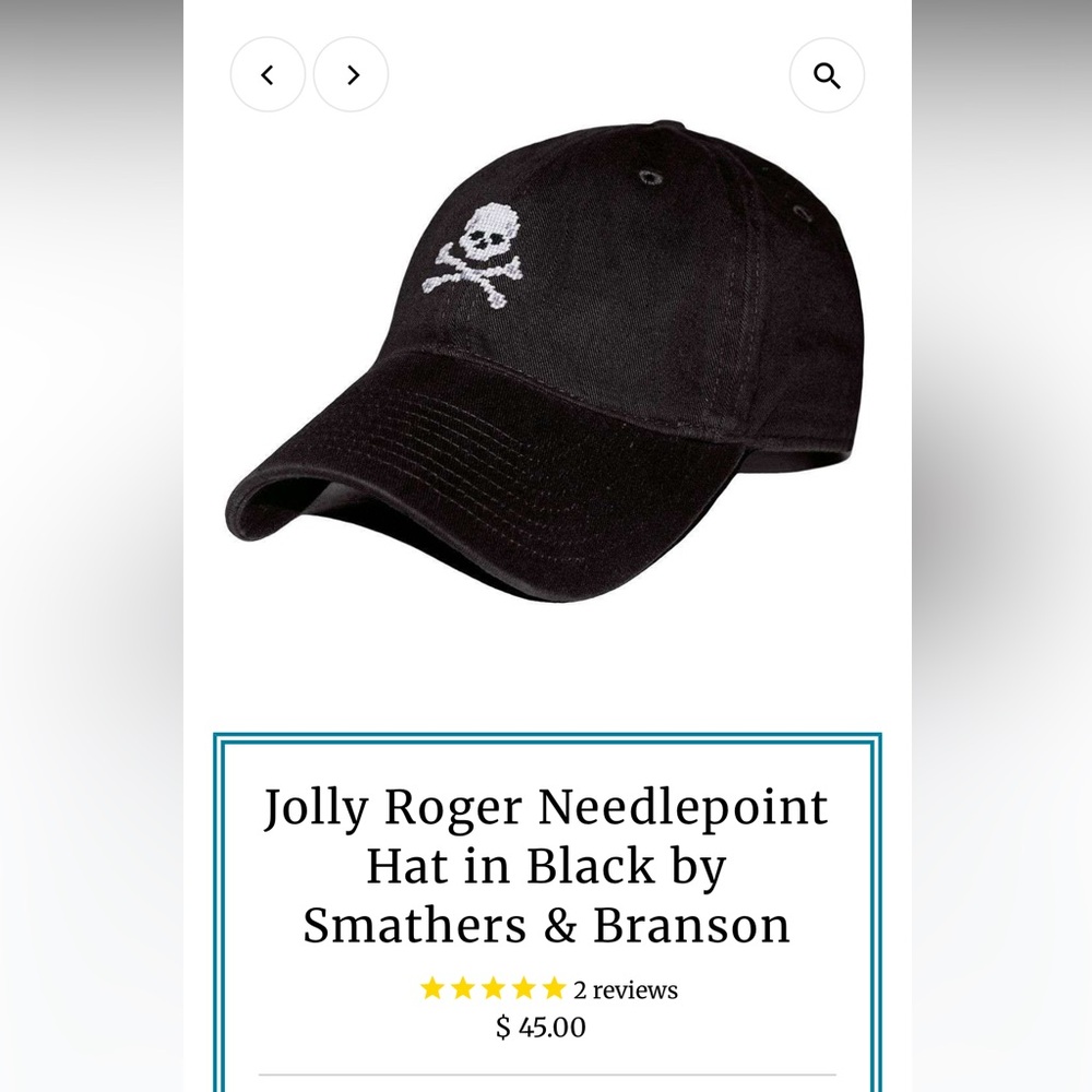 Jolly Roger Needlepoint Hat in Black by Smathers & Branson